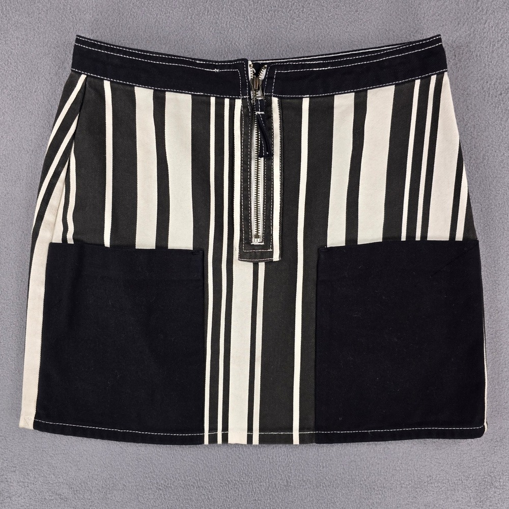 BDG Urban Outfitters Striped Mini Skirt Front Zip Pockets Black White‎ Medium